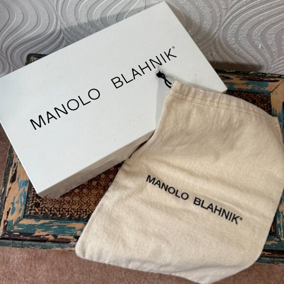 MANOLO BLAHNIK BOX & Dust Bag Memesli Black Satin Authentic Empty Shoe Box - Picture 6 of 7